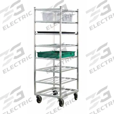 NEW AGE Universal Cart: 8 Shelves, 67 in Overall Ht, 27 in Overall Lg - Open Aluminum Carts