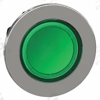 SCHNEIDER Flush Push Button: Green, 30 mm Mounting Size, Metallic, Maintained (MPN ZB4FH033). Key specifications — Brand: SCHNEIDER; Action: Maintained; Series: XB4; Push Button Material Type: Metallic.