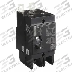 EATON Miniature Circuit Breaker: 50 A, 277/480V AC, Single Phase, 14kA at 277/480V AC, 2 Poles, Std (MPN GHB2050). Key specifications — attr195951: 50 A; attr195952: 277/480V AC; attr195953: Single; attr195954: 14kA at 277/480V AC; attr195958: Standard; attr195955: Eaton Powerline Panelboards; attr211136: EATON.