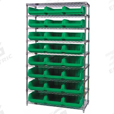 QUANTUM STORAGE SYSTEMS Bin Shelving: 42 in x 18 in x 74 in, 1 Sided, 18 Bins, Open, Gray - Wire Stationary Bin Shelving with Open-Front Bins