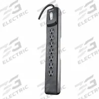 WOODS Surge Protector: 7 Outlets, 10 ft Cord Lg, 1,440 J Rated Energy, 15 A Current, Black, 5-15P (MPN 41496). Key specifications — Brand: WOODS; Mounting Style: Non Mounting.