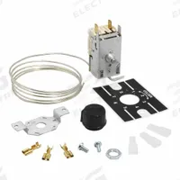 Refrigeration Thermostat: Temp Control, -18°C to 9°C, SPST, Closes on Rise, 47 3/16 in Capillary Lg (MPN K50P-1125-001). Key specifications — Manufacturer Part Number: K50P-1125-001; Voltage: 120/240 V; Brand: RANCO; Capillary Type: Capillary; Control Temperature: -18 °C to 9 °C.