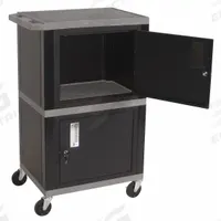 APPROVED VENDOR Audio-Visual Cart: 24 in L x 18 in W, 24 in L x 18 in W 42 in H, Plastic, Black/Gray (MPN WT50GY-B). Key specifications — Handle Type: Flat; Brand: APPROVED VENDOR; Color: Black; Configuration: (2) Cabinets.