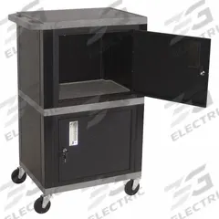 APPROVED VENDOR Audio-Visual Cart: 24 in L x 18 in W, 24 in L x 18 in W 42 in H, Plastic, Black/Gray (MPN WT50GY-B). Key specifications — Handle Type: Flat; Brand: APPROVED VENDOR; Color: Black; Configuration: (2) Cabinets.