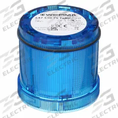 WERMA Tower Light Module: Flashing/Steady, 24V AC/24V DC, Blue, 70 mm Overall Dia, 66 mm Overall Ht (MPN 64751075). Key specifications — Brand: WERMA; Compatible with Series: KombiSIGN 72; Lens Color: Blue; Operating Voltage: 24V AC; Manufacturer Part Number: 64751075.