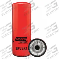 BALDWIN FILTERS Fuel Filter: Spin-On, 3 11/16 in Outside Dia, 1"-14 Thread Size, Cellulose, BF7753. Key specifications — attr1137520: BF7753; attr1137521: FF5624; attr434022: BALDWIN FILTERS; attr427730: Cellulose; attr427731: Integral Gasket; attr1017112: Trucks; attr1017113: Caterpillar.