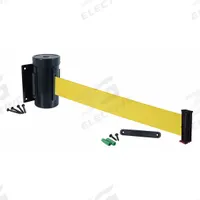RETRACTA-BELT Wall Mounted Retractable Belt Barrier: Fixed Mounting Plate, 10 ft Belt Lg, Pattern (MPN WM700SB-YW-RE). Key specifications — Frame Color: Black; Brand: RETRACTA-BELT; Belt Color: Yellow.