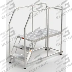 EGA Mobile Work Platform: 2.5 ft Platform Ht - Max, 24 in x 49 in, Aluminum, 300 lb Load Capacity (MPN A006H). Key specifications — Folding: Not Foldable; Mobility: Rolling; Use Location: Indoor; Brand: EGA; Color: Silver; Height Adjustability: Fixed Height; Includes Handrails: Handrails Included; Locking Mechanism: No Locking Mechanism.