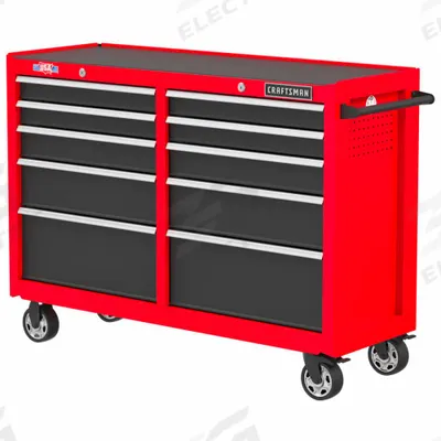 CRAFTSMAN Rolling Tool Cabinet: Red / Black Drawer, 52 in W x 18 in D x 37 1/2 in H - Light-Duty Rolling Tool Cabinets