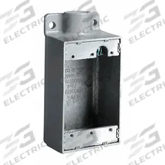 HUBBELL KILLARK Device Box: Aluminum, Rectangular, 1 Gangs, 1 in Hub Size, 28 cu in Capacity, Gray (MPN FD-3). Key specifications — Color: Gray; Brand: HUBBELL KILLARK.
