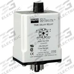 DAYTON Single Function Time Delay Relay: Socket Mounted, 24V AC/DC, 10 A, 8 Pins/Terminals, On Delay (MPN 24EP11). Key specifications — Brand: DAYTON.