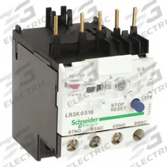SCHNEIDER Overload Relay: Thermal Protection, 3 Poles, 1NO/1NC, Phase Loss Sensitivity, 8 A – 11.5 A (MPN LR2K0316). Key specifications — Brand: SCHNEIDER; Auxiliary Contact Form: 1NO/1NC; Compatible Contactor Series: TeSys K; Terminal Connection Type: Screw Clamp Terminals; Maximum Voltage Rating: 690V AC (Signaling Circuit); Phase Loss Sensitivity: Yes; Thermal Units Required: None (Relay Includes Integrated Bimetallic Elements); Compatible Contactors: TeSys K Models.