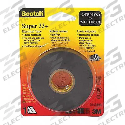 3M Electrical Tape: 3/4 in Wd, 17 3/8 yd Lg, 7 mil Thick, Vinyl, Rubber - General Purpose Electrical Tape