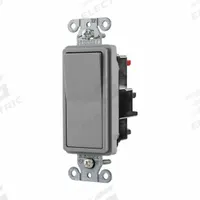 HUBBELL Wall Switch: Rocker Switch, Single Pole, Maintained, Gray, 120/277V AC, 20 A (MPN DS120STGY). Key specifications — Illuminated: No; Voltage Rating: 120/277V AC.