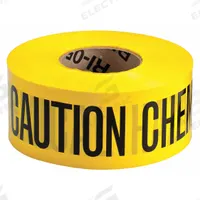 APPROVED VENDOR Barricade Tape: 1,000 ft Lg, 3 in Wd, Caution Chemical Hazard Legend, Polyethylene (MPN 91463). Key specifications — Tape Message: Caution Chemical Hazard; Message Color: Black; Brand: APPROVED VENDOR.