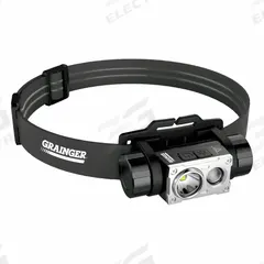 GRAINGER Rechargeable Headlamp: Rechargeable, 1,000 lm Max. Brightness, 100 hr Max Run Time, Black (MPN 797NT7). Key specifications — attr1391544: USB Type-C Cord; attr1391546: GRAINGER; attr1440309: Includes Rechargeable.