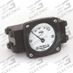 MIDWEST INSTRUMENT Differential Pressure Gauge: Back, 1/4 in NPT Female, ±3-2-3% Gauge Accuracy, 140 (MPN 140-AA-00-OO-100P). Key specifications — Sensor Type: Diaphragm; Series: 140; Housing Material: Aluminum; Certificate of Calibration: Not Included; Gauge Accuracy: ±3-2-3%.
