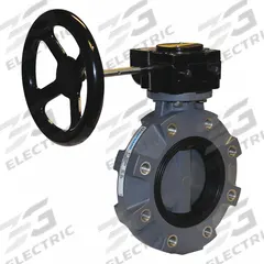 HAYWARD Butterfly Valve: 12 in Pipe Size, Concentric, 150 psi Max. Pressure (CWP), Lug, CPVC, CPVC (MPN BYV22120A0NGI00). Key specifications — Brand: HAYWARD; Handle Type: Gear Operated Handwheel; Disc Material: CPVC.