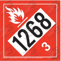 JJ KELLER DOT Container Placard: Flammable Liquid UN 1268, 10 3/4 in x 10 3/4 in, 10 3/4 in Label Ht (MPN 4597). Key specifications — Brand: JJ KELLER; Message: Flammable Liquid UN 1268.