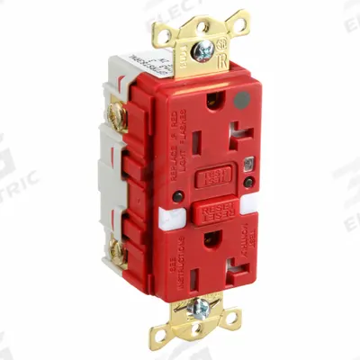 HUBBELL GFCI Receptacle: Hospital Grade, Duplex, 5-20R, Red, GFCI, 125V AC, 20 A - General Purpose Receptacles