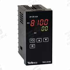 TEMPCO Temperature Controller: TEC-8100, 1/8 DIN Size, TC/RTD Programmable, PID, 90 to 250V AC (MPN TEC34015). Key specifications — Brand: TEMPCO; Alarms: Relay-2A; Control Mode: PID; Current: 0.125; Display Type: Digital; Input Voltage: 90 to 250V AC; Output: 2 A Relay; Product Type: Temperature Controller.