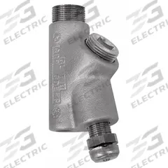 Sealing Fitting with Drain - Vertical: Iron, 1/2 in Trade Size, Male, 3 1/4 in Overall Lg (MPN EYD-16). Key specifications — Brand: APPLETON ELECTRIC; Connection Type: Threaded; Thread Gender: Male; Ends - Hazardous Fittings: 1/2 in FNPT x 1/2 in MNPT; Material: Iron; Hazardous Location Rating: Class II, Division 1 and 2, Groups E, F, G; Thread Type: NPT; Standards: CSA C22.2 No 30.
