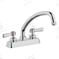 CHICAGO FAUCETS Low Arc Kitchen Faucet: W4D, Brass, Centerset, Deck, 2 Mounting Holes, 2 Handles (MPN W4D-L9E1-369AB). Key specifications — Series: W4D; Brand: CHICAGO FAUCETS.
