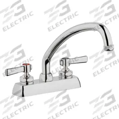 CHICAGO FAUCETS Low Arc Kitchen Faucet: W4D, Brass, Centerset, Deck, 2 Mounting Holes, 2 Handles (MPN W4D-L9E1-369AB). Key specifications — Series: W4D; Brand: CHICAGO FAUCETS.