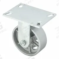 ALBION Plate Caster: Rigid, No Brake, Iron, 5 in Wheel Dia, 2 in Wheel Wd, 6 1/2 in Mounting Ht (MPN 62CA05201R). Key specifications — Wheel Bearing Type: Roller; Brand: ALBION; Caster Type: Rigid.