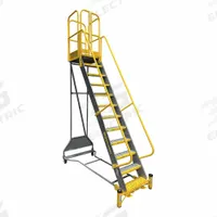 COTTERMAN Rolling Ladder: 10 ft Platform Ht, Partially Assembled, Foot-Activated Step Lock, Steel (MPN WMX12R42A6FGP3). Key specifications — Brand: COTTERMAN; Color: Gray; Handrail Configuration: Double Handrails.