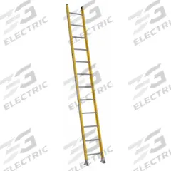 WERNER Straight Ladder: 12 ft Ladder Size, Fiberglass, 375 lb Load Capacity, 28 lb Wt, 12 Rungs (MPN 7112-1). Key specifications — Color: Yellow; Brand: WERNER; Included Features: Side Rail Bumpers; Shoe Type: Slip-Resistant.