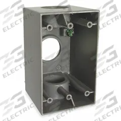BELL Electrical Box: Aluminum, Rectangular, 1 Gangs, 1 in Hub Size, 22.5 cu in Capacity, Gray (MPN 5387-0). Key specifications — Color: Gray; Brand: BELL.