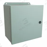 HAMMOND Electrical Enclosure: Steel, 10 in x 10 in x 6 in, NEMA 12/13/3R/4, w/Panel, Solid Cover (MPN EJ10106). Key specifications — Closure Method: Latches; Brand: HAMMOND; Knockouts: Not Included.