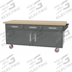 GREENE MANUFACTURING, INC. Mobile Cabinet Workbench: 75 in x 30 in, Butcher Block, Gray, Lower Shelf (MPN MG-88.M). Key specifications — Assembly: Fully Assembled; Brand: GREENE MANUFACTURING, INC..