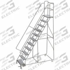 BALLYMORE Rolling Ladder: 9.2 ft Platform Ht, Assembled, Aluminum, Manual Lock, Perforated (MPN WLAR111246). Key specifications — Includes Handrails: Handrails Included; Material: Aluminum; Brand: BALLYMORE; Color: Gray.