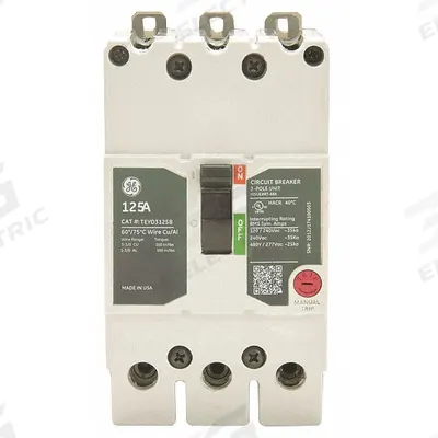 GE Molded Case Circuit Breaker: 100 A Amps, 35kA at 277/480V AC, Fixed, Lug - TEY-Frame GE Molded Case Circuit Breakers