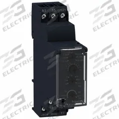 SCHNEIDER Time Delay Relay: DIN-Rail Mounted, 24 to 240V AC/24V DC, 8 A, 4 Pins/Terminals (MPN RE22R2MMU). Key specifications — Contact Rating (DC): 8 A @ 24V; Delay Function: Interval; Input Voltage: 24V AC; Brand: SCHNEIDER.