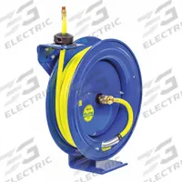 Spring Return Hose Reel: 50 ft (1/2 in I.D.), 1/2 in MNPT, 300 psi Max Op Pressure, Brass, Blue (MPN EZ-P-LP-450-HV). Key specifications — Reel Color: Blue; Hose Capacity: 50 ft (1/2 in I.D.); Overall Dimensions: 17-1/8 in L x 7 in W x 18-5/8 in H; Swivel Material: Brass; Hose End Configuration: 1/2 in MNPT; Brand: COXREELS.