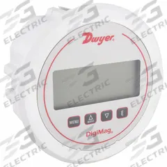 DWYER Digital Differential Pressure Gauge: DM-1000, 0.125 in Tubing, Center Back, 5 in Dial, 4X, 4X (MPN DM-1108). Key specifications — Case Material: Glass-Filled Plastic; Series: DM-1000; Pressure Measuring Units: mBar; Brand: DWYER; Process Connection Location: Center Back; Over-Pressure Limit: 100% Full Scale; Accuracy: ±1.00%; NEMA Enclosure Rating: 4X.