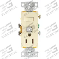 Combination Device: Toggle Switch, 5-15R, Ivory, 120V AC, 15 A (MPN RC108I). Key specifications — Brand: BRYANT.