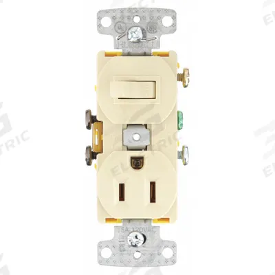 BRYANT Combination Device: Toggle Switch, 5-15R, Ivory, 120V AC - Straight-Blade Outlets & Toggle Switches