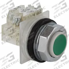 SCHNEIDER Extended Push Button Operator: Non-Illuminated, Extended Profile, Metallic, 30 mm, SPDT (MPN 9001KR3GH13). Key specifications — Brand: SCHNEIDER; Action: Momentary; Series: 9001K; Push Button Material Type: Metallic.