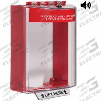 SAFETY TECHNOLOGY INTERNATIONAL Universal Stopper: Wall Mount, Surface Mount Mounting, Red (MPN STI-13220FR). Key specifications — Legend: IN CASE OF FIRE - LIFT COVER ACTIVATE FIRE ALARM; Color: Red; Brand: SAFETY TECHNOLOGY INTERNATIONAL; Mounting Style: Surface Mount; Mounting Location: Wall Mount; Product Type: Pull Station Guard.