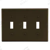HUBBELL Wall Plate: Toggle, 3 Gang, Brown, Std Size (MPN P3). Key specifications — Brand: HUBBELL; Material: Polycarbonate.