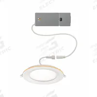 ETI LED Recessed Down Light: 6 in Dia, 900 lm, 2700K/3000K/3500K/4000K/5000K, 14.3 W, 120V AC, White (MPN 53828103). Key specifications — Trim Color: White; LED Replacement For: 75W; Dimmable: Yes; Color Temperature: 4000K; Brand: ETI; Voltage: 120V AC.