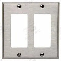 LEVITON Wall Plate: Duplex Outlet, 2 Gang, Silver, Std Size (MPN 84409-40). Key specifications — Brand: LEVITON; Material: Stainless Steel.