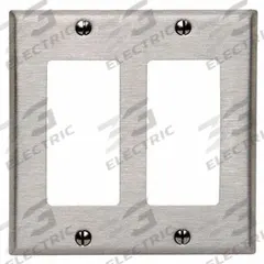 LEVITON Wall Plate: Duplex Outlet, 2 Gang, Silver, Std Size (MPN 84409-40). Key specifications — Brand: LEVITON; Material: Stainless Steel.