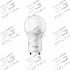 PHILIPS A19 LAMP GU24 BASE: 2-Pin (GU24), LED, (A) Classic, A19, 8.8 W Watt, 3000K, Frosted, 120V AC (MPN 8.8A19/PER/930/P/GU24/DIM 4/1FB T20). Key specifications — Bulb Shape: A19; Voltage: 120V AC; Bulb Finish: Frosted; Color Temperature: 3000K; Brand: PHILIPS.