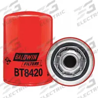 BALDWIN FILTERS Hydraulic Filter: Hydraulic Fluid, 1-12 Thread Size, Spin-On, 3 11/16 in Outside Dia (MPN BT8420). Key specifications — Media Material: Cellulose; Brand: BALDWIN FILTERS; Compatible Fluid Type: Hydraulic Fluid; Compatible Vehicle Make: Barber-Greene; Includes: G401 Integral Gasket; Thread Size: 1-12.