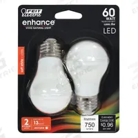 FEIT ELECTRIC Compact LED Bulb: Medium Screw (E26), LED, (A) Classic, A15, 8 W Watt, 2700K, Frosted (MPN BPA1560W927CAFIL2/RP). Key specifications — attr233510: A15; attr233525: 120V AC; attr233549: Frosted; attr518949: 2700K; attr239859: FEIT ELECTRIC.